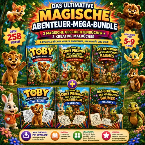 Produktbild 6-Bücher-Bundle mit drei Kinderbüchern und drei Malbüchern