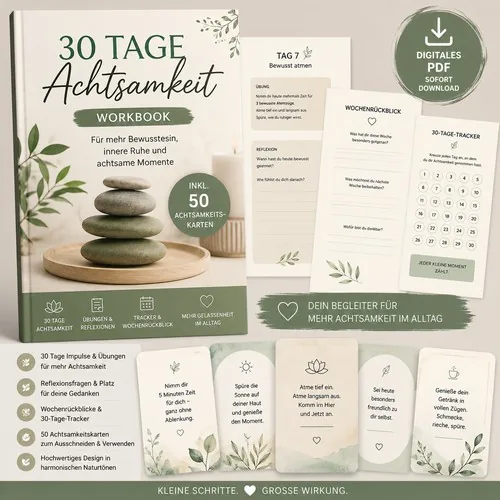 Produktbild Workbook 30 Tage Achtsamkeit mit 50 Achtsamkeitskarten