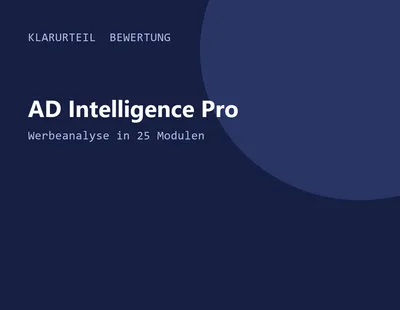 Titelgrafik von Klarurteil zur Bewertung von AD Intelligence Pro – Werbeanalyse in 25 Modulen