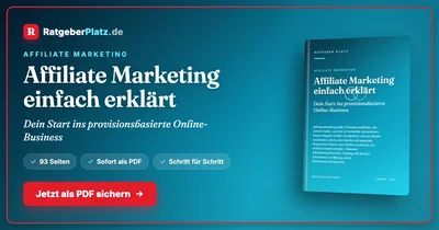 Titelbild des PDF-Ratgebers „Affiliate Marketing einfach erklärt“ von RatgeberPlatz mit dem Buchcover und dem Hinweis auf 93 Seiten
