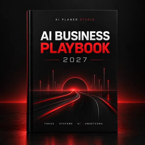 Cover des digitalen Playbooks „AI Business Playbook 2027“ von KI Planer Studio, schwarz mit rotem Schriftzug