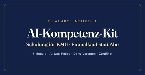 Titelgrafik des AI-Kompetenz-Kits mit dem Schriftzug EU AI Act, Artikel 4, Schulung für KMU