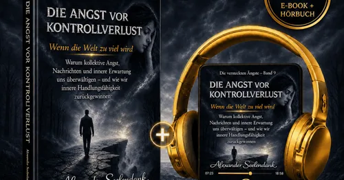 Cover von Band 9 „Die Angst vor Kontrollverlust“ aus der Reihe Die versteckten Ängste, als Buch und als Hörbuch auf einem Smartphone, Aufschrift „E-Book + Hörbuch“