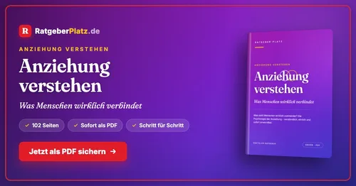 Buchcover des PDF-Ratgebers Anziehung verstehen – Was Menschen wirklich verbindet von RatgeberPlatz in Violett