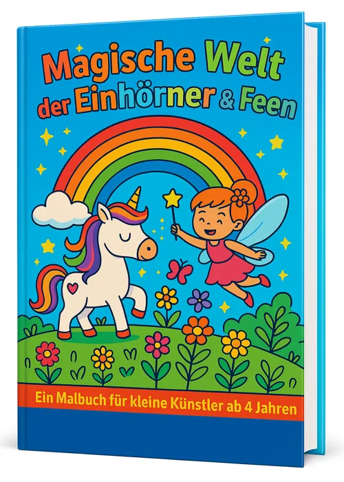 Titelbild des Ausmalbuchs Magische Welt der Einhörner und Feen