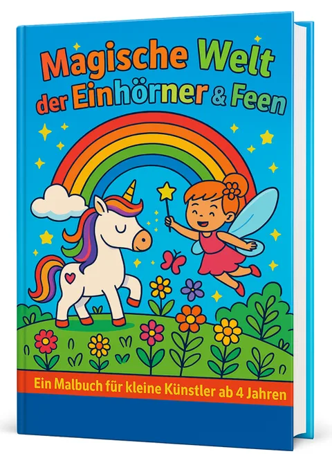 Titelbild des Ausmalbuchs Magische Welt der Einhörner und Feen