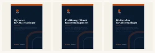 Drei Buchcover mit den Titeln Optionen für Aktienanleger, Positionsgrößen und Risikomanagement sowie Dividenden für Aktienanleger