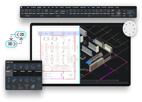 Vorschaubild des BricsCAD 3D Channels mit 3D-Modell und Werkzeugleisten
