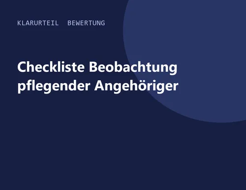 Titelgrafik von Klarurteil zur Bewertung von Checkliste Beobachtung pflegender Angehöriger