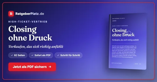 Titelgrafik von RatgeberPlatz mit Buchcover „Closing ohne Druck – Verkaufen, das sich richtig anfühlt“