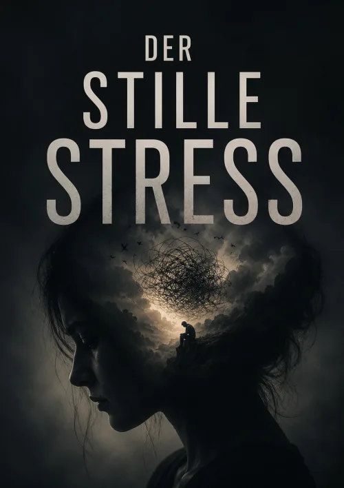 Titelbild des E-Books Der stille Stress mit dem Profil einer Frau und einem Gedankenknäuel im Kopf