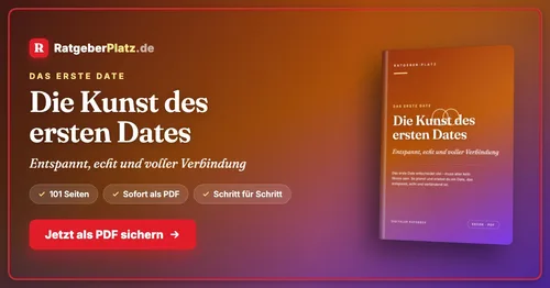 Buchcover „Die Kunst des ersten Dates – Entspannt, echt und voller Verbindung“ von RatgeberPlatz neben dem Hinweis auf 101 Seiten als PDF