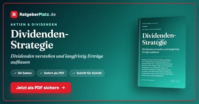 Titelbild des PDF-Ratgebers Dividenden-Strategie von RatgeberPlatz mit Buchcover und dem Hinweis auf 94 Seiten