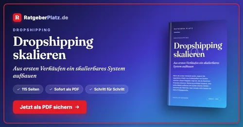 Cover-Mockup des PDF-Ratgebers Dropshipping skalieren von RatgeberPlatz