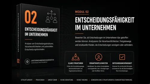 Titelgrafik mit Boxcover „02 Entscheidungsfähigkeit im Unternehmen“ der Unternehmensdiagnostik von Weipert