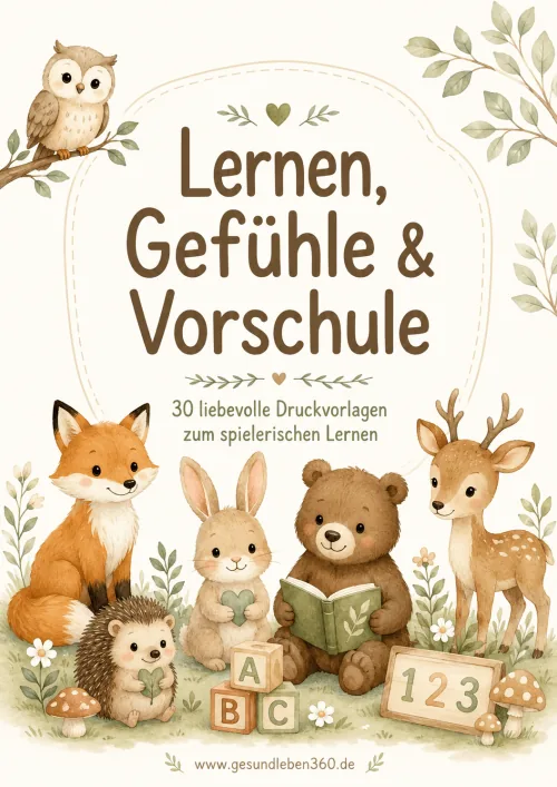 PDF-Cover Lernen, Gefühle und Vorschule mit Waldtier-Illustrationen