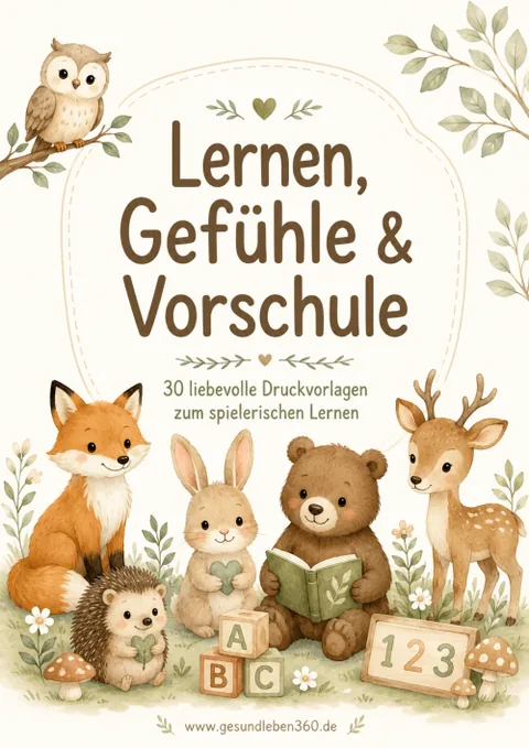 PDF-Cover Lernen, Gefühle und Vorschule mit Waldtier-Illustrationen