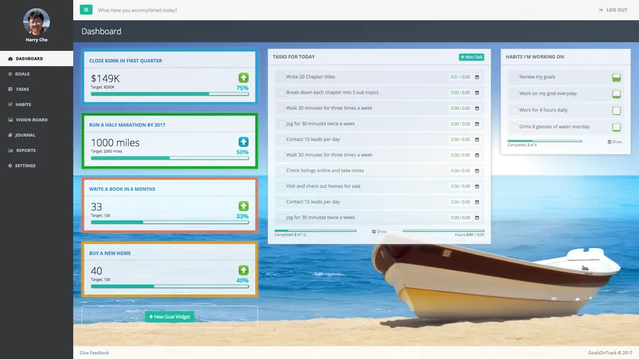 Screenshot des GoalsOnTrack-Dashboards zur Zielverfolgung