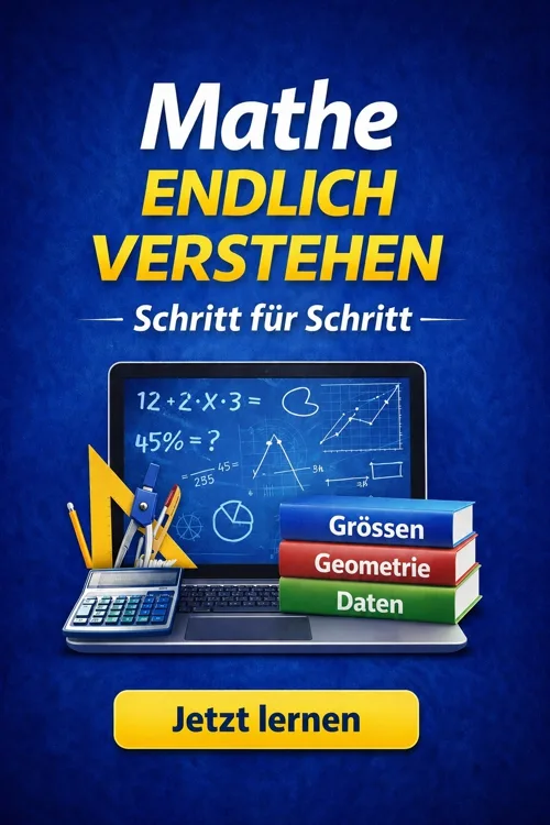 Titelbild des Mathe Kurs-Bundles Grössen, Geometrie und Daten mit Laptop, Taschenrechner und drei Büchern
