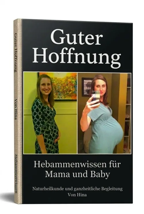 Buchcover „Guter Hoffnung – Hebammenwissen für Mama und Baby“ von Hina mit zwei Fotos von Schwangeren