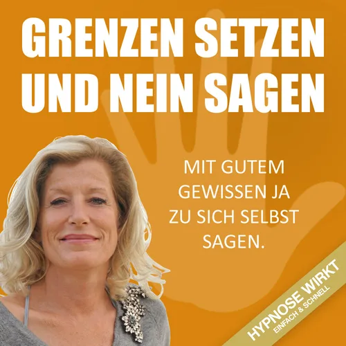 Titelbild des Onlinekurses Grenzen setzen und Nein sagen auf orangem Hintergrund mit einer Hand