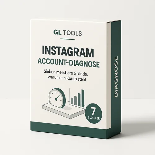 Produktbox „Instagram Account-Diagnose“ von GL Tools mit dem Hinweis „7 Blocker“