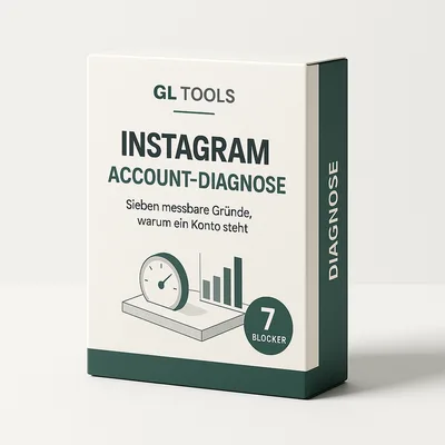 Produktbox „Instagram Account-Diagnose“ von GL Tools mit dem Hinweis „7 Blocker“