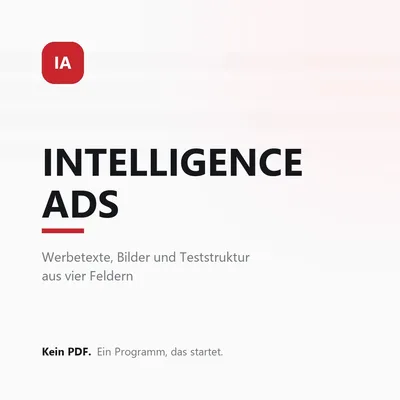 Titelgrafik zu INTELLIGENCE ADS mit dem Schriftzug „Kein PDF. Ein Programm, das startet.“