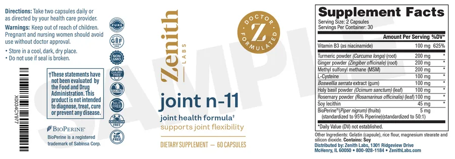 Flaschenetikett des Gelenk-Nahrungsergänzungsmittels Joint N-11