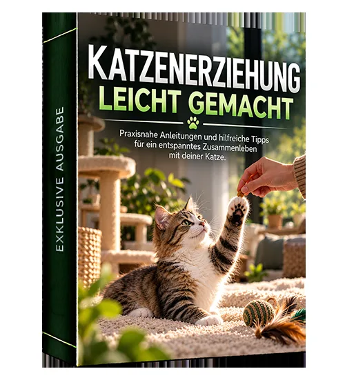 Cover des E-Books „Katzenerziehung leicht gemacht“ mit spielender Katze