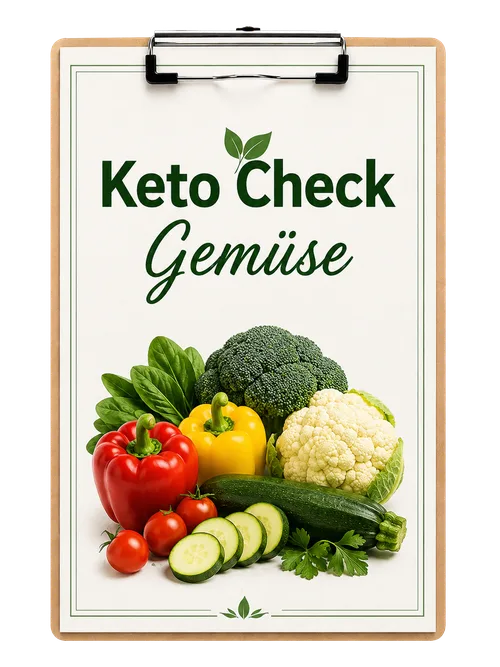 Titelbild der Checkliste Keto Check Gemüse mit Klemmbrett und frischem Gemüse