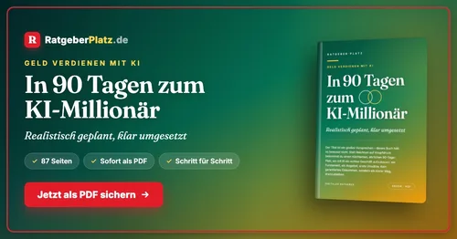 Titelbanner mit Cover des E-Books „In 90 Tagen zum KI-Millionär“ von RatgeberPlatz