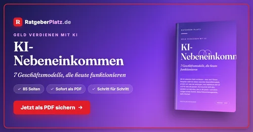 Werbebanner von RatgeberPlatz mit dem Buchcover „KI-Nebeneinkommen – 7 Geschäftsmodelle, die heute funktionieren“