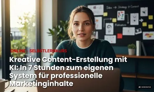 Titelbild des Selbstlernkurses Kreative Content-Erstellung mit KI mit einer Frau vor einem Ideen-Board