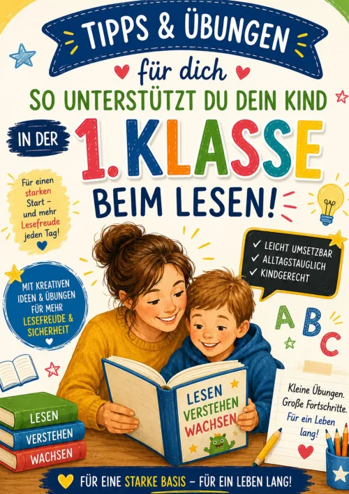 Cover des Ebooks Tipps und Übungen für dich: So unterstützt du dein Kind in der 1. Klasse beim Lesen