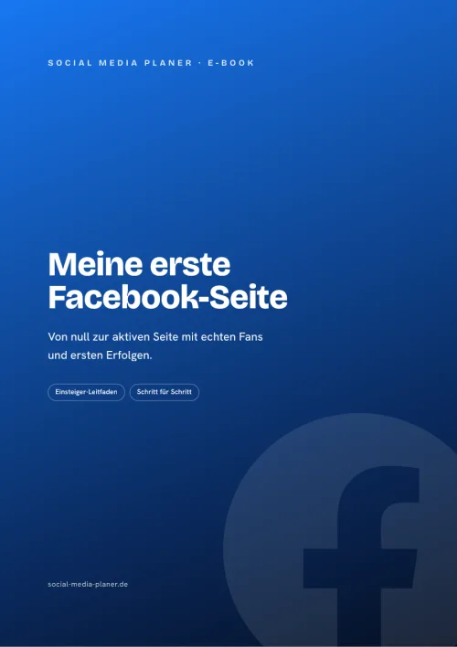 Titelbild des E-Books Meine erste Facebook-Seite von Social Media Planer, blau mit Facebook-Symbol