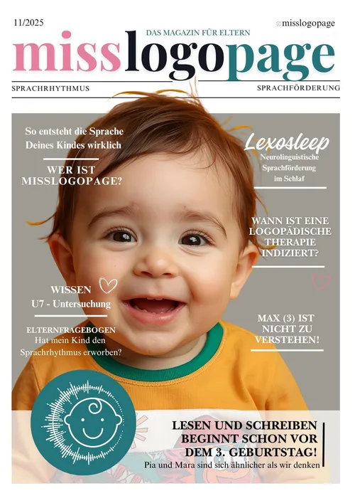 Titelseite des misslogopage Magazins, Ausgabe 11/2025, mit lachendem Kleinkind