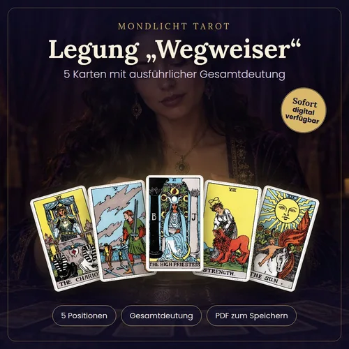 Titelbild der Tarot-Legung Wegweiser von Mondlicht Tarot mit fünf Tarotkarten