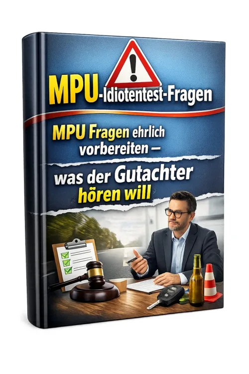 Cover des PDF-Ratgebers „MPU-Idiotentest-Fragen – MPU Fragen ehrlich vorbereiten“