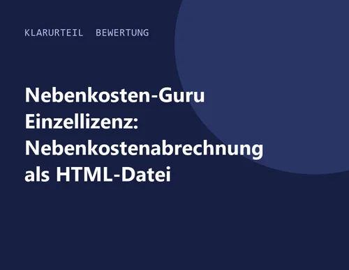 Titelgrafik von Klarurteil zur Bewertung von Nebenkosten-Guru Einzellizenz: Nebenkostenabrechnung als HTML-Datei