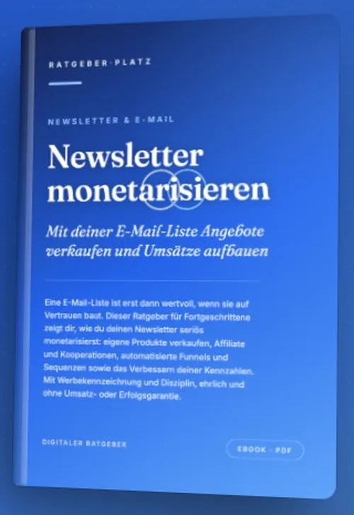 Buchcover des PDF-Ratgebers Newsletter monetarisieren von RatgeberPlatz