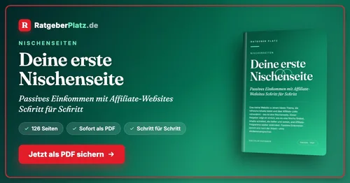 Titelbild des PDF-Ratgebers Deine erste Nischenseite von RatgeberPlatz mit Buchcover