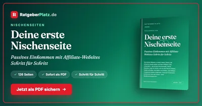 Titelbild des PDF-Ratgebers Deine erste Nischenseite von RatgeberPlatz mit Buchcover