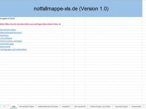 Produktbild Notfallmappe Vorsorgemappe als Excel-Datei