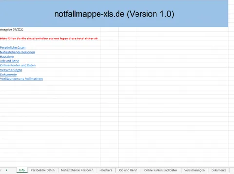 Produktbild Notfallmappe Vorsorgemappe als Excel-Datei