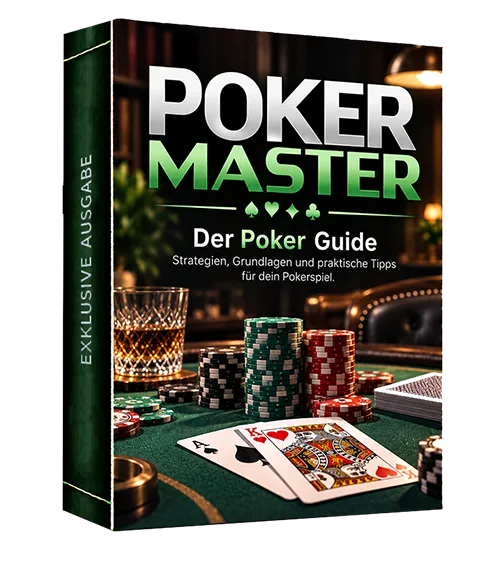 Titelbild des E-Books „Poker Master – Der Poker Guide“ mit Spielkarten und Chips
