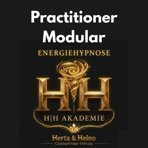 Titelbild Practitioner Modular EnergieHypnose der H|H Akademie mit goldenem Logo auf schwarzem Grund