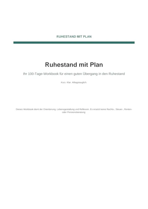 Produktbild Ruhestand mit Plan, 100-Tage-Workbook als PDF