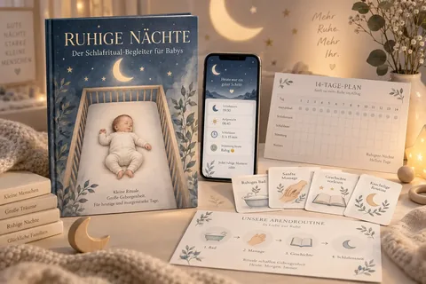 Produktmockup Ruhige Nächte, 14-Tage-Begleiter für Babyabende