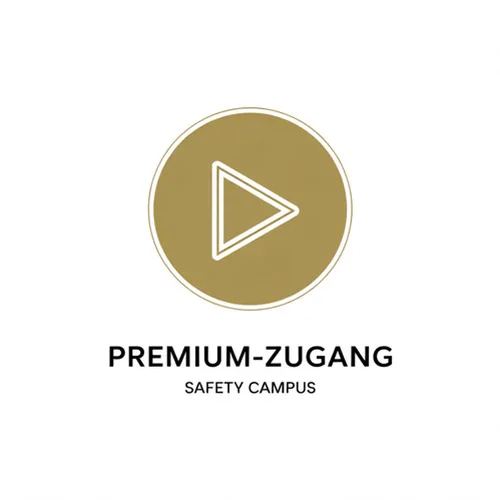 Titelgrafik Premium-Zugang Safety Campus mit Play-Symbol in einem goldenen Kreis